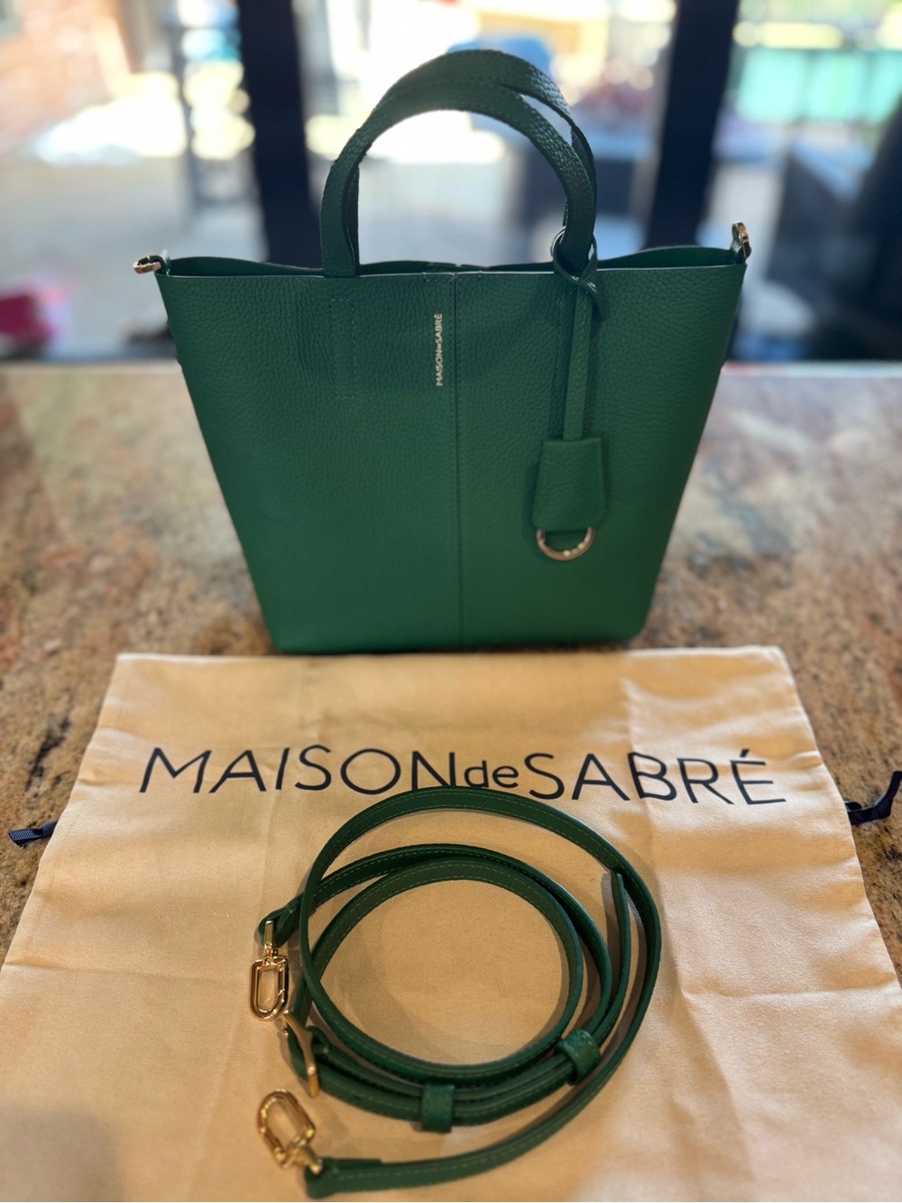 MAISON de SABRÉ Emerald Leather Tote with Removable Strap
